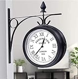 WSDDNXM Doppelseitige Wanduhr,Gartenuhren Outdoor wasserdichte Retro Standuhr Paddington Station Wanduhr Vintage Antik-Look Halterung I