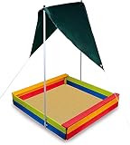 Sandkasten Sandkiste Sandkästen Sandmuschel mit Dach Sonnendach Sonnenschutz aus Holz Bunt viereckig mit Boden für Kinder Mädchen Jungen Balkon Garten und T