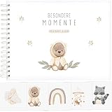 Baby Tagebuch Ringbuch für Neugeborene Besondere Momente Mein Babyalbum - von Geburt bis Kindergarten & Einschulung Babytagebuch + 5er-Set Wandbilder (A4 Quer, 80 Seiten | Junge/Mädchen)