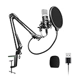 USB Mikrofon, 192kHZ/24bit PC Mikrofon, uhuru Professionell Podcast Mikrofonset mit Mikrofonständer, Shock Mount, Windschutz, Popfilter für Rundfunk, Aufnahme, Youtube, Podcast, Gaming