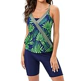 Graceyo Womens High Waisted Plus Size Swimsuits Bikini Print Peplum Tankini Split Swimw