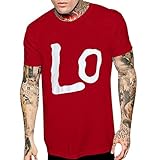 T Shirts Tops Blusen Herren Paare Lover Kurzarm O-Neck Love Letter Print (M,rot)