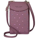 Umhängetasche Damen Klein- Handy Umhängetasche Damen Schultertasche PU Leder Klein Geldbörse reisepass Handytasche mit Kartenfächer Verstellbar Abnehmbar Schultergurt für Handy unter 6.5'' DunkelR