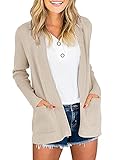 Beautmell Damen Strickjacke, lockere Passform, langärmelig, vorne offen, einfarbig, horizontal, mit Taschen, aprikose, XL