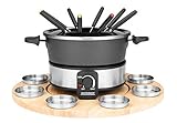 GASTROBACK 42566 Fondue Set, praktischer Drehteller mit 8 Edelstahl-Saucenbehälter Stufenlos regelbar von 40°C bis 190°C, 1.000 Watt, 1000, Antihaftbeschichteter Topf, schwarz, Silb