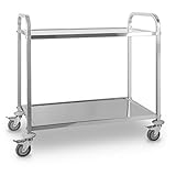 OneConcept The Great Gatsby - Servierwagen, Rollwagen, Küchenwagen, 2 Ablageflächen, 44 x 84 cm, max. 240 kg Belastbarkeit, 4 fixierbare, leichtgängige Vollgummirollen, Edelstahl, Silb