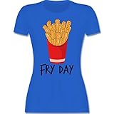 Sprüche Statement mit Spruch - Fry Day - Pommes Frites - M - Royalblau - Pommes t-Shirt Damen - L191 - Tailliertes Tshirt für Damen und Frauen T-S