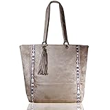 FERETI Damen Tasche Wildleder imitat mit Stickerei dunkel Beige Mehrfarbig Bunt Spiegel G