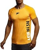 Leif Nelson Gym Herren Fitness T-Shirt Slim Fit Moderner Männer Bodybuilder Trainingsshirt Kurzarm Top Herren Sport T-Shirt - Bekleidung für Bodybuilding Training LN06279 Orange-Schwarz M