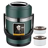 Yeah-hhi Lunchboxen Für Erwachsene Kalt/Warm 12H Edelstahl-Auslaufsicherer Lebensmittelbehälter Für Männer, Frauen, Büro, Picknick, Reisen,Grün,2.0L