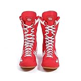 DSFGS Boxschuhe, Wrestling-Trainingsschuhe, Mit Aufbewahrungstasche High-top Knöchel Für Taekwondo-Boxen (rot),Red-38