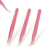 3 Stücke Rosa Wimper Verlängerung Pinzetten Set Edelstahl Gerad und Kurve Spitzen Pinzetten Metall Wimper Pinzetten Falsch Wimpern Anwendung Werkzeug für Wimper Verlängerung Frauen M