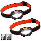 LED Stirnlampe, 2 Stück LED Kopflampe 3 Lichtmodi 140 Lumen 60° Einstellbarer, Wasserdicht Leichtgewichts, Superhell LED Stirnlampen fürs Laufen, Angeln, Campen, Jagen, Klettern, Hunde L