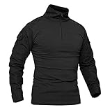 KEFITEVD Herren Militär Shirt Männer Eng Langarmshirt Herbst Sweatshirt Jagdhemd Multicam Oberteil Tactical Shirt mit Klettfläche Paintball Shirt Frühling Schwarz L