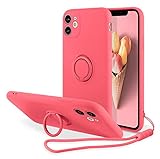 Handyhülle Kompatibel mit Apple iPhone 7 Plus/8 Plus Hülle Silikon Ultra Dünn Case mit 360 Grad Ring Ständer Handschnur TPU Bumper Schutzhülle Magnetische Autohalterung Stoßfest Cover(Kamelie Rot)