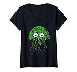 Damen Quallen Seegelees grün Fisch Geschenk Geburtstag T-Shirt mit V