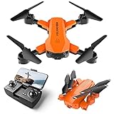 NONGLAN 4k WiFi Hd Dual Camera Fotografie Rc Drohne Vierachse Falten Fernbedienung Hubschrauber FPV Drones Folgen Sie Mir Flugzeuge Kinder Geschenk(Color:Orange)