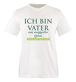 Comedy Shirts - Ich bin Vater eines wundervollem Sohnes. Ps. Ich Habe eine Waffe! - Herren T-Shirt - Weiss/Türkis-Hellgrün Gr. S