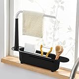 Spülbecken Organizer Hängend, Lappenhalter Spülbecken Teleskop Spülbeckenregal Halter mit Handtuchhalter. Schwammhalter Küche Waschlappenhalter Expandable, Telescopic Sink Storage Rack (Schwarz-1pc)