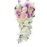 F Fityle Vintage Wasserfall Stil Brautstrauß Künstliche Hand Blume Hochzeit Prom - Lila, 46 x 42
