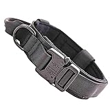 AXINOUDA Verstellbares taktisches Hundehalsband mit Kommandogriff, Militär-Nylonhalsband mit Metallschnalle, geeignet für mittlere und große Hunde (Schwarz, L)