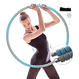 Hula Hoop Reifen Erwachsene, Stabiler Edelstahlkern mit Premium Schaumstoff, 6 Segmente Abnehmbarer Hula Hoop, Gewichten Einstellbar von 1,2 bis 3,4 kg, Geeignet für Fitness/Zuhause/BüRo/Bauchformung