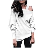 Mode Damen Solide Schulterfrei Schrägkragen Langarm T-Shirt Bluse Top