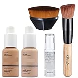 30ml Concealer Cover Flüssigmatt Full Coverage Concealer (Nude #102)(Buff Beige #104) mit 6ml Make up Primer & Foundation Pinsel & Holzgriff Make-Up