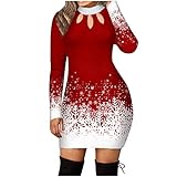 IFOUNDYOU Weihnachtskleid Damen Festlich Weihnachtsmotiv Bodycon Bleistiftkleid Schneeflocke Gedruckt Winter Minikleid Stretch Strick Kleid Langarm Rundhals Sexy Wickelkleid Casual W