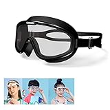 Kinderschnorchel-Set, Schnorchel mit trockener Spitze und Schwimmmaske, Anti-Leck-Schnorchel-Paket mit Anti-Fog-Taucherbrille aus gehärtetem Glas für Kinder, Jungen, Mädchen, Jugendliche,Schw