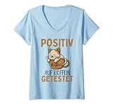 Damen Kaffee Katze Spruch lustig Arbeitskollege Fun Geschenkidee T-Shirt mit V