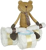 dubistda© Windeldreirad mit Fahrer Bär - Baby Geschenk zur Geburt/Windeltorte 42-teilig