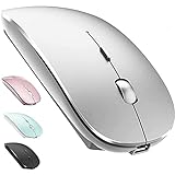 Kabellose Bluetooth Maus für MacBook Pro/Air/Mac/iPad/Laptop/Desktop/Mac/PC/Computer/Telefon - Tragbare schlanke, leise Büromäuse mit USB-C-Adapter 2,4 GHz -Mäuse Kabellos (Silber)
