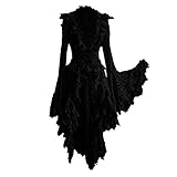 YEBIRAL Damen V-Ausschnitt Mittelalter Kleid mit Trompetenärmel Gothic Retro Kleid Renaissance Cosplay Kostüm Prinzessin Kleid Lange Abendkleid Party Kostüm Maxikleid Übergröße W