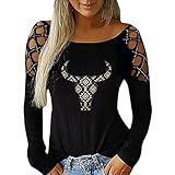 Overdose Damen T-Shirts Rundhals Oberteile Pullover Bluse Spleißen Tank Drucken Casual Weste Sweatshirts Retro Tops Aushö