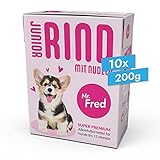 Mr Fred- Junior Hundefutter nass | Super Premium Nassfutter für Hunde Welpen | 10 x 200g | Lebensmittelqualität | Rind mit Nudeln | wiederverschließb