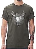 Kompatibel mit Oktoberfest Trachtenshirt Herren - Hirsch Grau - L - Dunkelgrau - Shirt mit Aufdruck Herren - L190 - Tshirt Herren und Männer T-S