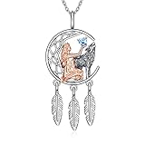 Traumfänger Kette Wolf Mädchen Anhänger Halskette 925 Sterling Silber Schmuck Geschenk für Damen Mädchen (Traumfänger-Halskette Wolfsmädchen)