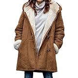 KXZD Damen Teddy Lang Winterjacke Jacke Mantel Kapuzenjacke Wintermantel Teddymantel mit Kapuze Fleecejacke Plüschmantel Mädchen Fleecemantel Plüschjacke Herbstjacke Fleece Plüsch Mantel Herb