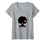 Damen Vegan, Schwarz, afrikanische Frau, Vegetarisch, Afro. T-Shirt mit V