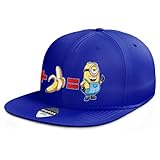 OKIWOKI Minions - Spongebob Schwammkopf Lustiges Blau Rapper-Mütze (Snapback Kappe) - Plankton und Minion (Minions - Spongebob Schwammkopf Parodie signiert Hochwertiges Kappe - Einheitsgröße - R