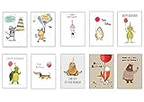 Geburtstagskarten 10 Stück Premium Tiere Lustig für Erwachsene & Kinder, Glückwunschkarte Geburtstag Grusskarte, 10 x 15