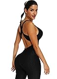 INSTINNCT Damen Sport Rückenfrei Jumpsuit Yoga Bodysuit Overall Leggings Sporthosen Bandage Playsuits Jogging Strampler Hosenanzug Trainingsanzug #1 Schwarz XL