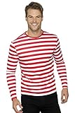Smiffys Herren Gestreiftes T-Shirt mit langen Armen, Größe: L, Rot und Weiß, 46830