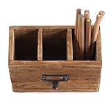 DESIGN DELIGHTS Holz STIFTEHALTER Box Vintage 19 | Mahagoni, 19x12x10cm (BxHxT) | Stiftebox mit Metallgriff, Stifteköcher, Schreibtischorganizer im Shabby Style | Farbe: 02 Hellb
