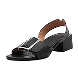 iYmitz Sommer Slingback Sandalen Mode Frauen High Heel Schuhe Sandalen Casual Wild Damen Römischen Outdoor Sandaletten(Schwarz,EU/43)