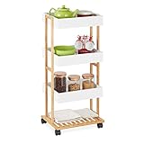 Relaxdays Servierwagen, Bambus & MDF, Küchenwagen mit 4 Etagen, Rollwagen, Küche & Bad, HBT: 88 x 40 x 30 cm, Natur/weiß