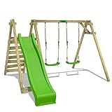FATMOOSE Kinderschaukel Schaukelgestell JollyJay mit apfelgrüner Rutsche, Schaukel, Schaukelgerüst, Doppelschaukel, Holzschauk