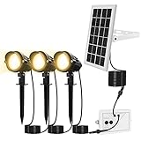 Solar Gartenleuchte MEIKEE 300LM Garten Solarstrahler IP66 Wasserdicht LED Solarlampe Außen Solarleuchte 3 Stück mit Erdspieß Wegeleuchte für Bäume, Sträucher, Gartenweg, Rasen, Hof 3000K Warmweiß