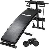 TecTake Sit-up Bank Bauchtrainer - Totalmaße (LxHxB): ca. 129 x 70 x 55 cm - klappbar & verstellbar inkl. gepolsterte Beinfixierung und 2 Hanteln und Training